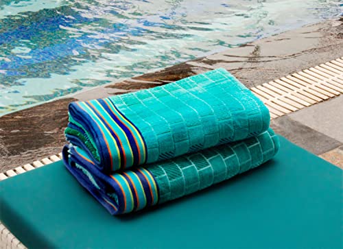 COTTON CRAFT Oversized XL Beach Towel 39 x 68-2 Pack - 100% Cotton Velour - Big & Huge - Pool Picnic Bath Towels - Jacquard Terry Thick Plush Super Soft Luxury - 450 GSM - Blue Tiles - color: Blue Tiles, size: 2 Pack - 39x68