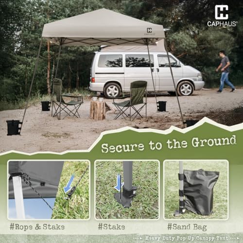 Fencer Wire 8x8ft Top Slant-Leg Pop Up Canopy Tent, Heavy-Duty Commercial Grade with 10x10 Base, Patented One-Push Central Locking, Portable & Instant Folding Shelter with Carry Bag, Dark Grey - color: Dark Grey, style: 8x8