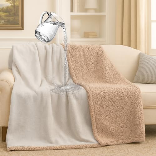 Makigued Waterproof Dog Blanket for Couch & Bed, Reversible Sherpa Fleece Pet Throw with Quiet TPU Barrier, Machine Washable Furniture Protector for Large Dogs & Cats, Throw Size 50x60 Inch, Cream - color: Cream, size: Throw(50"*60")