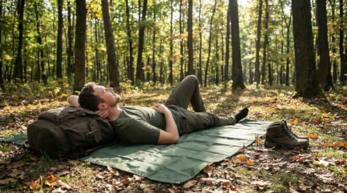 Outdoor Pocket Blanket, 55"x79" Waterproof Foldable Compact Small Pincic Blanket, Ultralight Tarp for Camping, Festival, Beach, Hiking, Backpacking, Travel and More, Stakes Included - color: Army Green, size: 79"*55"