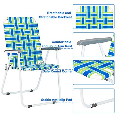 VINGLI Patio Lawn Webbed Folding Chairs Set of 2, Outdoor Beach Portable Lawn Chair Camping Chair Beach Chair for Yard, Garden Dining (Blue, Classic) - color: Blue, size: Regular Size