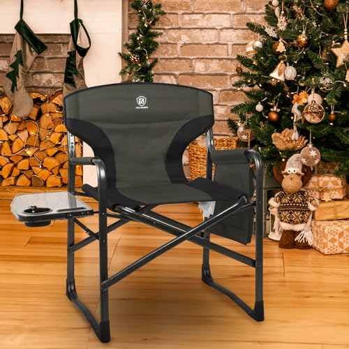 EVER ADVANCED Aluminum Lightweight Folding Director Chair, 350lbs Heavy Duty Camping Chair with Side Table & Storage, 19" Joint-Friendly Height Easy to Stand, Portable Makeup Artist & Vendor Chair - color: Dark Green, style: 1 Pack