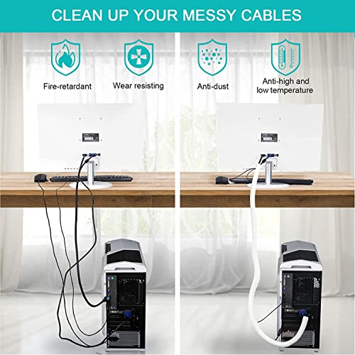 6.6ft - 1.2 inch White Cable Sleeve, Cable Organizer for Desk PC TV Computer, Wire Protector Cable Wrap Cover, Cord Management for Home Office - color: White, size: 6.6ft, 1.2inch