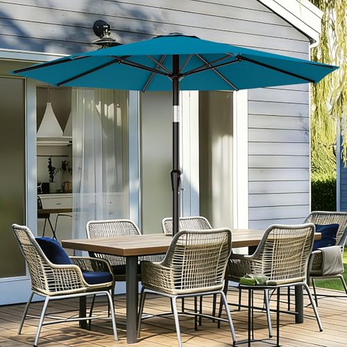 AreShark 9 FT Patio Umbrella for Outdoor, Outdoor Table Umbrella with Push Button Tilt and Crank, Outdoor Patio Umbrellas with 8 Sturdy Ribs for Market, Garden, Pool (Lake Blue) - color: Lake Blue, size: 9ft