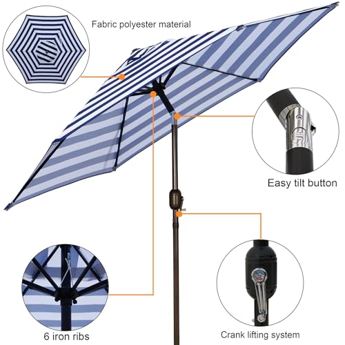 Blissun 7.5 ft Patio Umbrella, Yard Umbrella, Outdoor Market Umbrella with Push Button Tilt Crank (Blue&White) - color: Blue & White stripe
