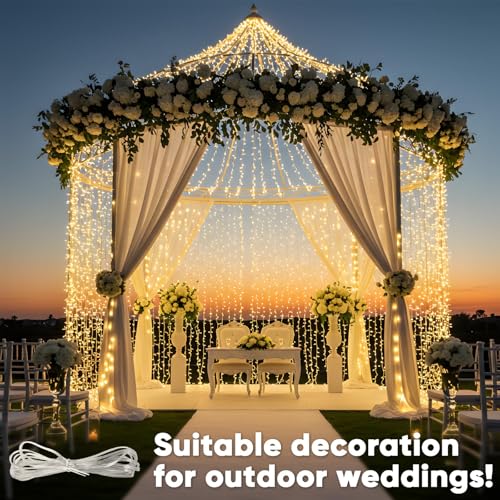 suddus 900 LED Christmas String Lights Outdoor, 9.8x29.5ft Curtain Lights Plug in with Remote,Wall Hanging Lights for Christmas,Dorm,Wall,Window,Wedding,Party,Birthday Decor,Warm White - color: Warm White, size: 900 LED