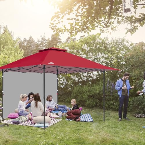 EAGLE PEAK 13x13 Pop up Canopy Tent w/One Wall, Instant Canopy Easy Set up Folding Shelter w/One Privacy Curtain, 169 Square Feet Sun Shade, Red - color: Red