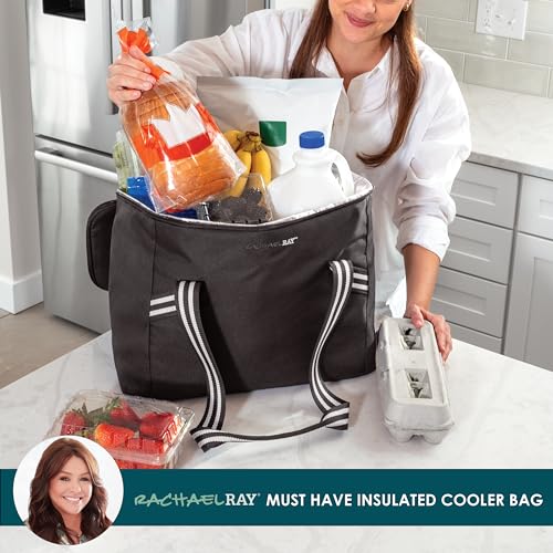 Rachael Ray Field Tote - Soft Sided Zippered Cooler Bag, Insulated & Leak Proof Grocery Bag, Portable Travel Cooler, Hot or Cold Carrier, Black - color: Black