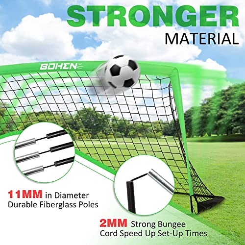 BOHEN 9x5 FT Kids Soccer Goals with Carry Bag, Portable Folding Soccer Net for Backyard Training, Indoor/Outdoor Use for Youth and Adult - color: Green, size: 9x5ft, 2 Pack