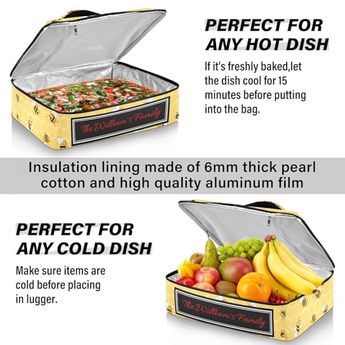 Kcldeci Custom Insulated Casserole Carrier Bees on The Honey Honeycombs Personalized Food Carriers with Dish Storage Leakproof Lasagna Holder Bag for Lasagna Pan Baking Dish Casserole Dish - color: B07