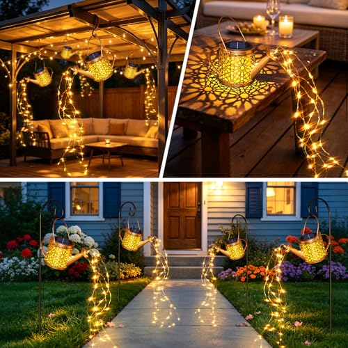 1 Pack Solar Watering Can Lantern, Hanging Light Outdoor Waterproof, Hanging Lantern Decorative, Garden Decoration Gift for Women Mom