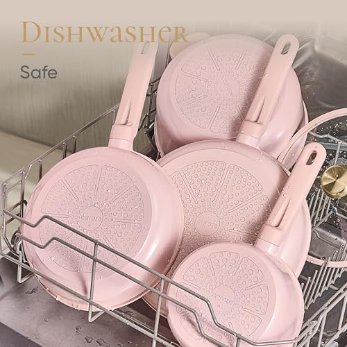 CAROTE Ceramic Cookware Set Nonstick, 14pcs Pots and Pans Set Nonstick, Non-Toxic & PFAS-Free, Dishwasher, RV/Camping Cookware Set, Cooking Pots with Lids, Pink Blush - color: Light Pink