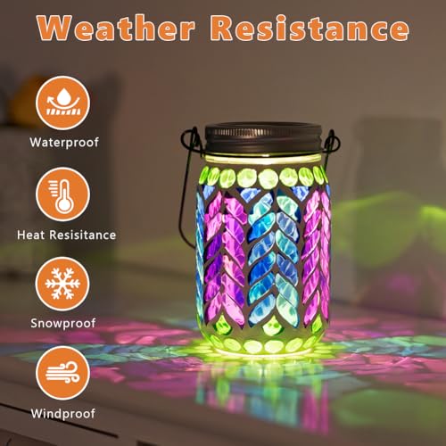 Stargarden Mosaic Solar Lantern ,Waterproof Outdoor Hanging Jar Lights, Mosaic Lights Solar Garden Decor for Patio Pathway Yard - color: Colorful Leaf