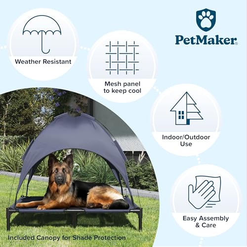 Elevated Dog Bed with Canopy - 36x30-Inch Portable Pet Bed with Non-Slip Feet - Indoor/Outdoor Dog Cot with Carrying Case by PETMAKER (Blue)