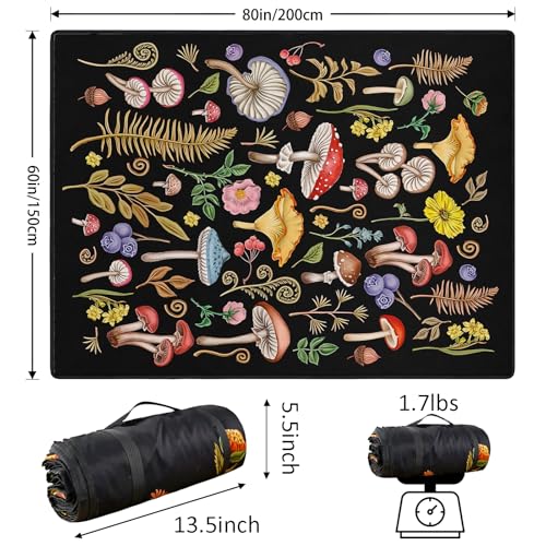 Mushroom Picnic Blankets Waterproof Foldable Picnic Outdoor Blanket 80"x 60" Picnic Mat 3-Layer Thicking Outdoor Foldable Blankets Sandproof Lightweight Beach Blankets with Strap Machine Washable - color: Mushroom01, size: 60*80in