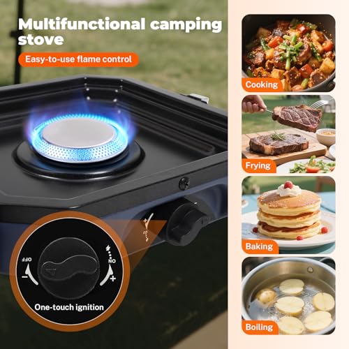 Adjustable 2-Burner Portable Stove with 16000 BTU, with Camping Grill and Carrying Bag, Portable Propane Camp Stove with 2 Burners & Piezo Ignition for Camping, Backyard BBQ,Tailgating (Blue) - color: Blue