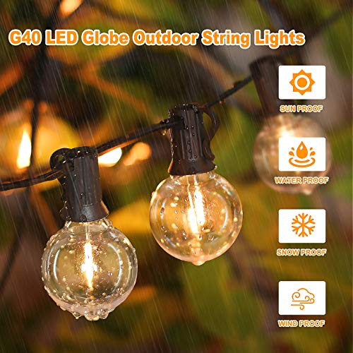 Bosceos 50FT Outdoor G40 LED Globe String Lights Dimmable Waterproof Shatterproof Light Strings with 25 Bulbs Connectable Commercial Hanging Lights for Christmas Patio House Backyard Balcony Party - color: Black, size: 50FT-Warm White