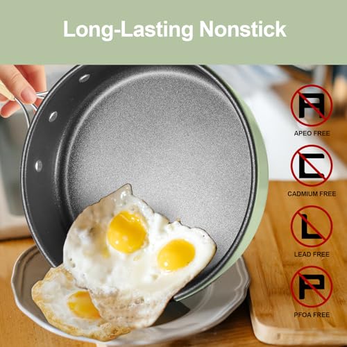 Odoland 15pcs Camping Cookware Mess Kit, Non-Stick Lightweight Pot Pan Kettle Set with Stainless Steel Cups Plates Forks Knives Spoons for Camping, Backpacking, Outdoor Cooking and Picnic - style: Green