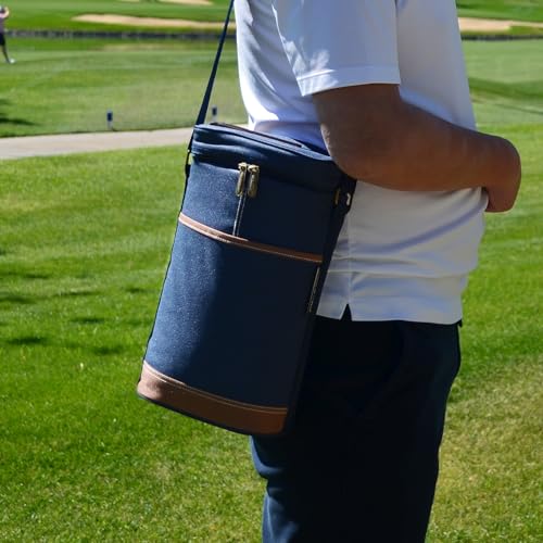 Picnic at Ascot - Insulated 2 Bottle Travel Wine Tote with Corkscrew & Shoulder Strap - Navy - color: Navy