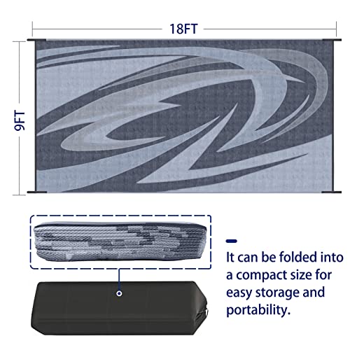 EEZ RV Products 9'x18' GW Heavy Duty Reversible/Durable Outdoor Patio/RVing Mats(9ft x18ft Grey) Come with Large Storage Bag & 6 Sets of Stakes and Washer - color: Grey, size: 9' x 18' (Rectangular)