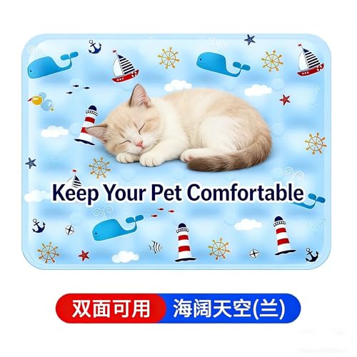 Water Fillable Pet Cooling Mat Pressure-Activated Gel Pad for Dogs & Cats, Scratch-Resistant Summer Cooling Bed (Ocean World (Blue), Medium) - color: Ocean World (Blue), size: Medium