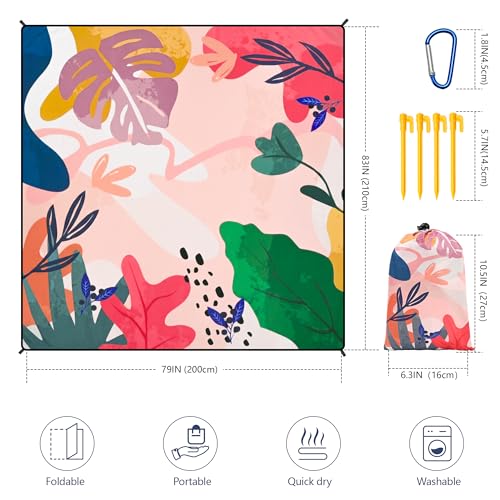 HIHOHO Beach Blanket Waterproof Sandproof Extra Large Beach Mat 79" X 83"/120"x108"for 1-8 Adults Quick Drying Durable Outdoor Picnic Mat for Beach Travel Camping Hiking - color: Colorful Print, size: 79" X 83"（1~3 person）