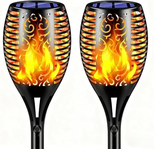 TomCare Solar Lights Outdoor 99 LED Higher & Larger Flickering Flame Solar Torch Lights 43" Decorative Waterproof Solar Powered Pathway Landscape Lighting for Garden Patio Yard, 2Pack (Black) - color: Black, size: Large - 2 Pack