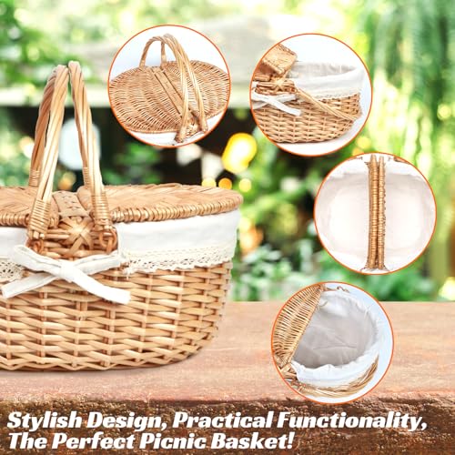 Hap Tim Wicker Picnic Basket for 2 with Lid - Unique Gifts Ideas for Couple, Engagement, Wedding, Bridal Shower, Family, Christmas - White Elephant Gifts for Adults(Y2408B-1)