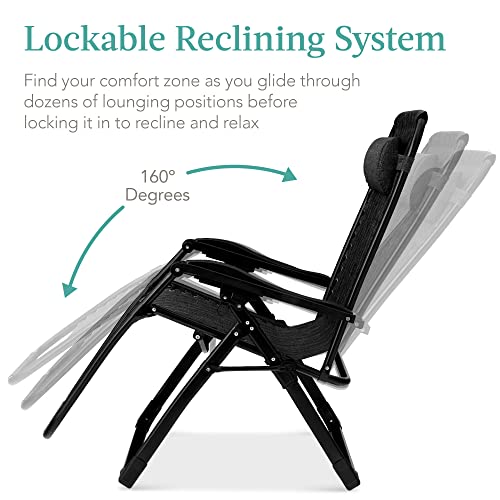 Best Choice Products Oversized Zero Gravity Chair, Folding Outdoor Patio Recliner, XL Anti Gravity Lounger w/Removable Cushion, Cup Holder, Side Tray, 350lb Capacity - Onyx Black - color: Onyx Black