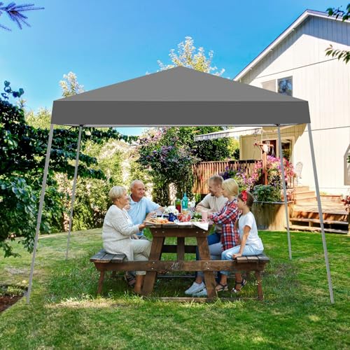 Canopy Tent, 10X10 FT Pop Up Canopy Outdoor Instant Tent Slant Legs with Carrying Bag, Portable Gazebo Shelter for Patio Deck Garden and Beach - 8X8 FT Canopy Cover (Dark Grey) - color: Dark Grey