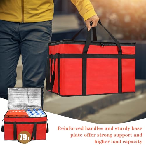 PEASUG XXXL Insulated Bags for Food Delivery with Removable Hard Bottom,Pizza Delivery Bags, Large Capacity Cooler Bag Keep Food Warm for Grocery Shopping and Catering, Foldable, Heavy-Duty (Red) - color: Red