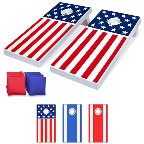 GoSports 4 x 2 ft All Weather Cornhole Boards - American Flag, Red, or Blue - Game Set Includes 8 Bean Bags & Rules - color: America