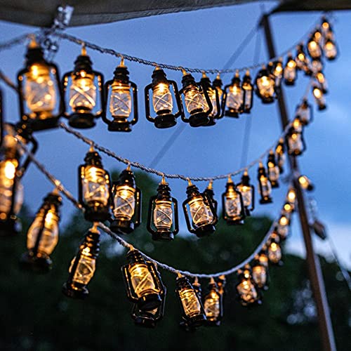 20 LEDs /10ft Black Lantern String Lights Mini Kerosene Lamp Battery Powered Fairy String Lights for Indoor Outdoor Patio Decorations