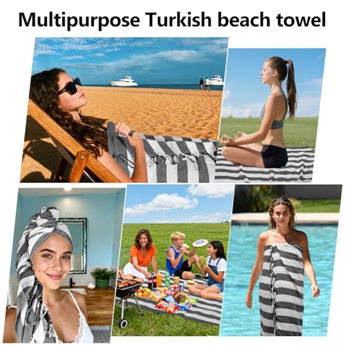12 Pack Turkish Beach Towel 36"x71" Extra Large Beach Towels Sand Free Bath Towels Adults Lightweight Quick Dry Pool Towels Black - color: Black, size: 12 Pack