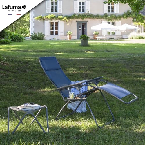 Lafuma Futura XL Zero Gravity Portable Ergonomic Outdoor Steel Framed Lawn Patio Recliner Folding Lounge Chair with Headrest Cushion, Ocean Blue - color: Blue (Ocean), style: XL Futura Zero Gravity