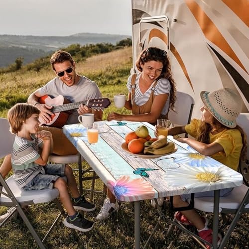 Rustic Daisy Flower Wooden Picnic Table Cover with Bench Covers, Farmhouse Flower Waterproof Wood Board Tablecloth for Patio Camping Outdoor Party Decorations with Drawstring Bag, 30X60in, 3PCS - color: Multi3, size: 60in