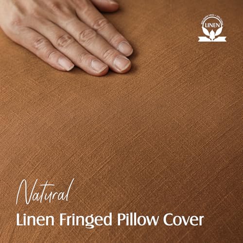 Foindtower Decorative Linen Fringe Throw Pillow Covers Cozy Boho Farmhouse Cushion Cover with Tassels Soft Accent Pillowcase for Chair Sofa Bed Living Room Home Decor, 16×16 Inch,1PC,Orange - color: Honey Ginder, size: 16" x 16" (Pack of 1)