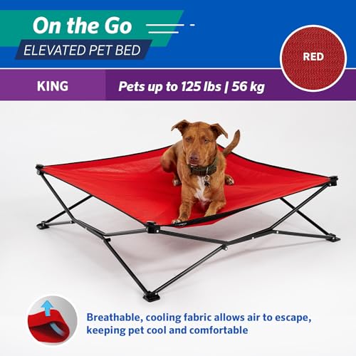Coolaroo On-The-Go Elevated Dog Bed - Foldable Pop-Up Travel Dog Bed with Breathable, Moisture-Resistant Fabric, Carry Bag Included, Lightweight & Portable, Red, Extra Large - color: Red, style: King