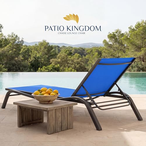 Set of 2 Patio Chaise Lounge Chairs, All-Weather Aluminum Pool Loungers for Outside, 5-Position Adjustable Sunbathing Chair for Deck, Backyard & Poolside, Rust-Proof, Cobalt Blue - color: Cobalt Blue, size: Set of 2