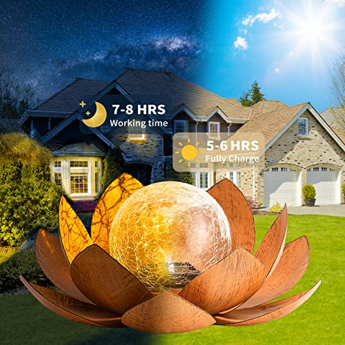 AIINY Solar Light Outdoor(2Pack), Art Crackle Globe Glass Lotus Decoration, Solar LED Waterproof Metal Flower Lights for Patio,Lawn,Walkway,Tabletop - color: Imitation Rust