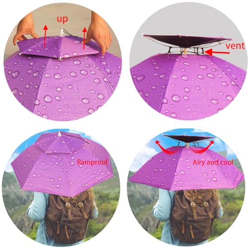 Umbrella Hat, 37 inch Fishing Umbrella Hat Hands Free Foldable UV Protection Umbrella Cap Adjustable Headwear for Fishing Golf Camping Beach Gardening Sunshade Outdoor - color: Purple