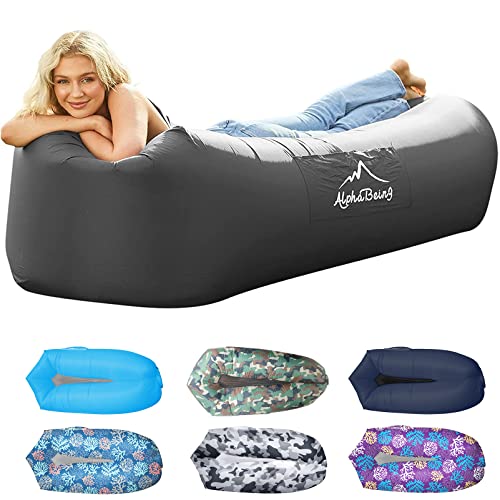 AlphaBeing Inflatable Lounger Air Sofa, Portable Inflatable Couch Mesh Hollow Air Hammock Anti Leakage Air Chair for Outdoor Camping Beach Traveling - color: Black