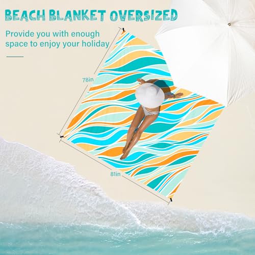 Beach Blanket Waterproof Sandproof 1-7 Adult Oversized 78 '' × 81 '' Lightweight Durable Compact Sand Free Extra Large Beach Mat for Travel Camping Hiking Picnic - color: Wave1, size: 78“x81”