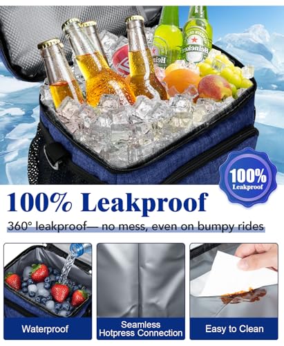 Insulated Lunch Bag for Men & Women, 9L Leakproof Lunch Box Soft Cooler Tote with 5 Pockets, 600D Oxford, EVA Lining, Adjustable Strap for Work, Picnic, Beach&Travel-Navy Blue - color: Navy Blue, size: Single