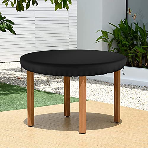 Demao Outdoor Round Table Covers, Waterproof Patio Furniture Covers, UV Resistant Anti-Fading Patio Cover for Outdoor Round Table, Black, 48 inch Diameter