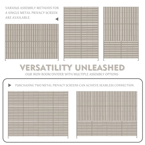 Kozyard Metal Privacy Screen 74" H x 47.2" W Decorative Outdoor Divider with Stand Panels Freestanding Screen Set for Deck Patio Balcony Garden Outdoor&Indoor (Beige/Horizontal Slat) - color: Beige/Horizontal Slat