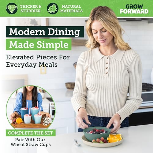 Grow Forward Premium Wheat Straw Plates and Bowls Sets - 8-Piece Wheat Straw Dinnerware Sets - Unbreakable & Reusable Microwave Safe Plastic Dinner Plates for Outdoors, RV, Camping Dishes - Oasis - color: Oasis