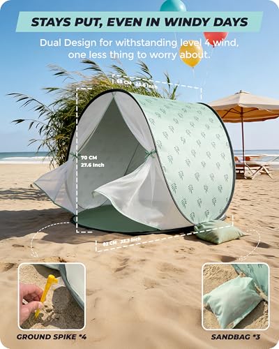Baby Beach Tent, 2026 Upgrade Pop Up UPF 50+ UV Protection Sun Shelter Canopy with Mosquito Net Portable Outdoor Shade Summer Essentials for Babies & Toddlers - style: Green Leaves
