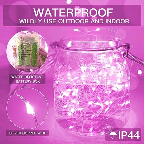 suddus Pink Valentine Day Fairy Lights Battery Operated, 66ft 200 LED String Lights with Remote & Timer, Waterproof Twinkle Lights for Bedroom, Romantic Wedding, Party, Indoor & Outdoor Decor - color: Pink, size: 200LED