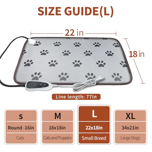 GOLOPET Pet Heating Pad 22x18 in with Smart Thermostat Switch and Power Line Protection Tube,Obtained MET and UL Dual Certification,Waterproof Cat Heating pad-Paw Print - size: 22.0"L x 18.0"W x 0.5"Th